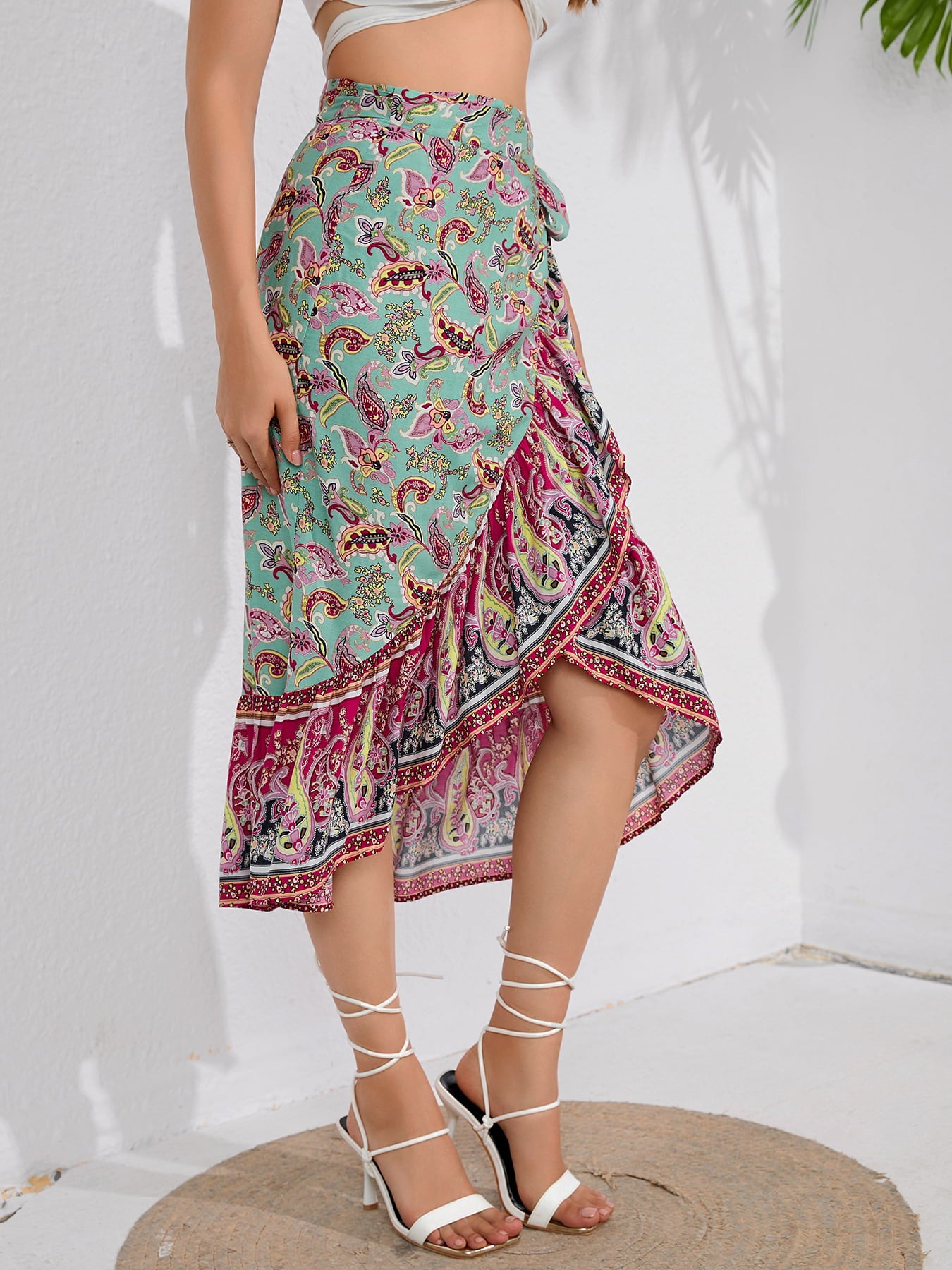 Tie Waistband Flounce Hem Midi Skirt-Soul Flow Apparel