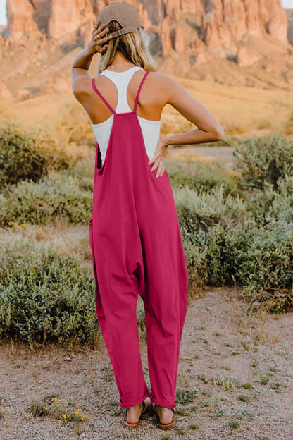 Trendsi boho v-neck sleeveless jumpsuit in deep pink, perfect for casual outdoor wear