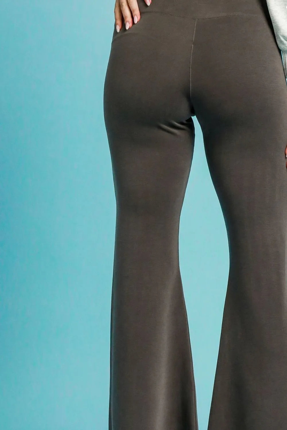 Umgee high-waisted flare leggings in chocolate brown for a comfortable and stylish look