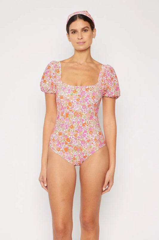 Marina West Swim Floral Puff Sleeve One-Piece-Soul Flow Apparel