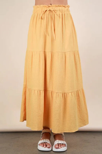 VERY J Elastic Waist Tiered Maxi Skirt-Soul Flow Apparel