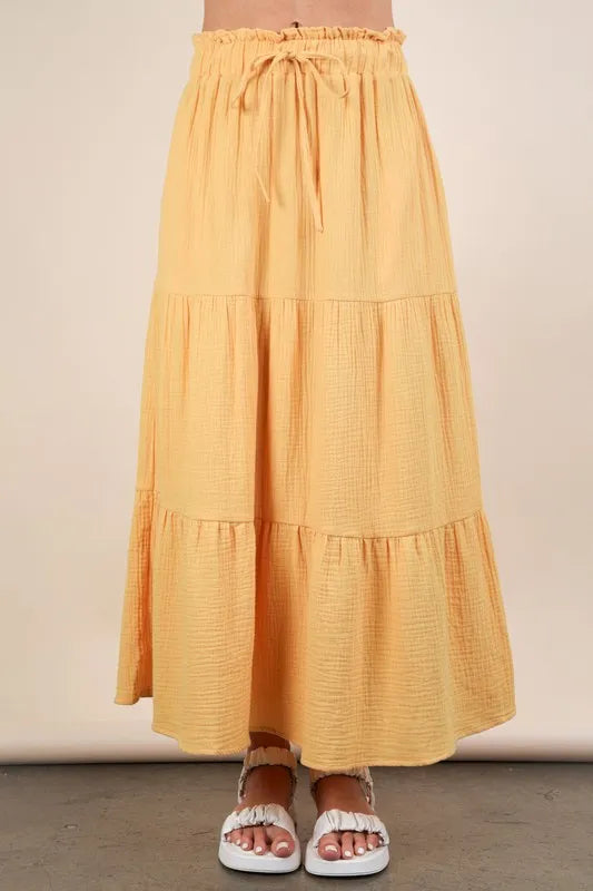 VERY J Elastic Waist Tiered Maxi Skirt-Soul Flow Apparel