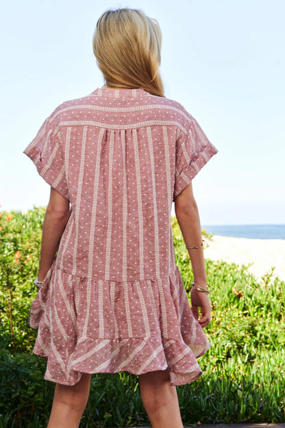 Davi & Dani Embroidery V Neck Short Sleeve Ruffled Mini Dress-Soul Flow Apparel