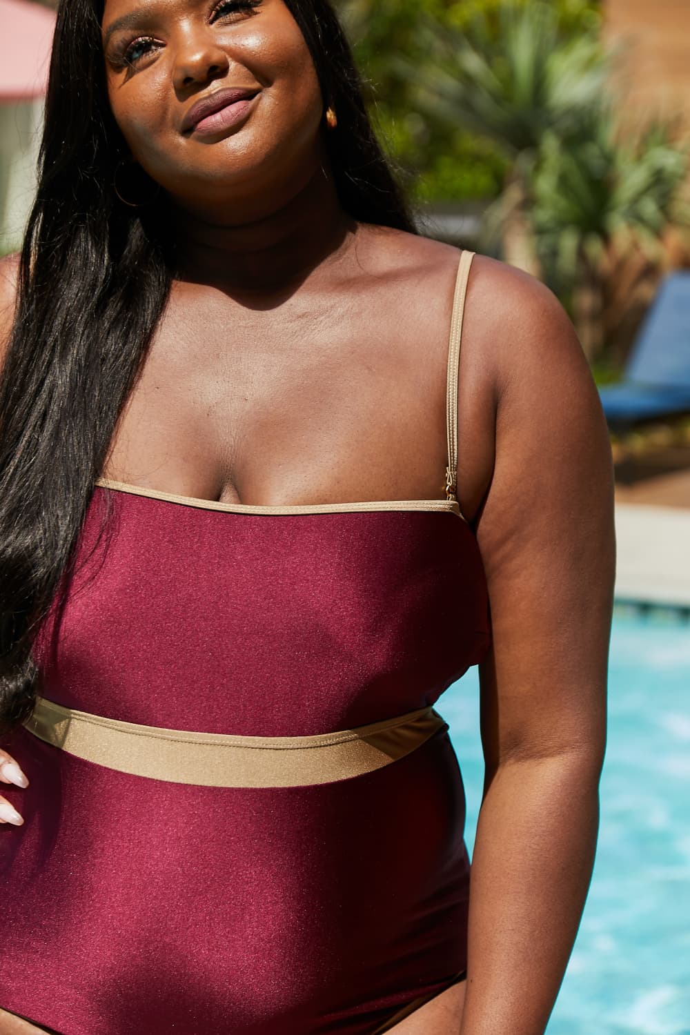 Marina West Swim Wave Break Contrast Trim One-Piece in Wine-Soul Flow Apparel