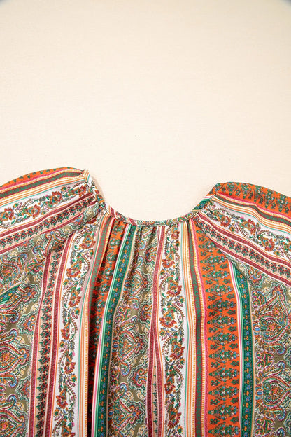 Bohemian Floral Print Buttoned V Neck Ruffle Tiered Dress-Soul Flow Apparel