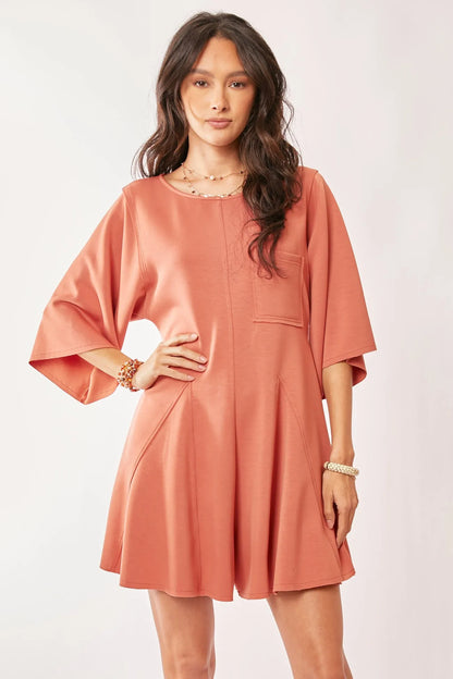 Trendsi boho skort romper for women in soft peach with pockets and flowy sleeves
