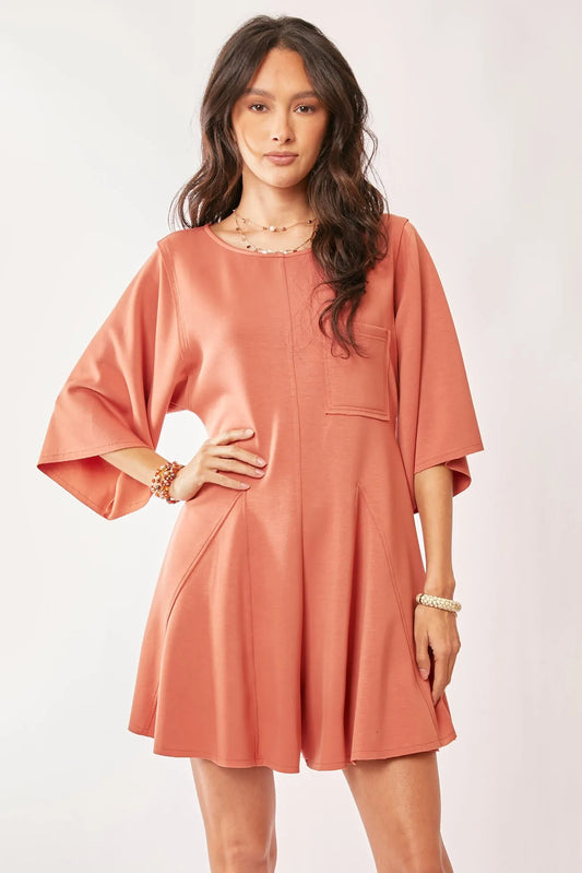 Davi & Dani Solid Draped Sleeve Ties Back Skort Romper-Soul Flow Apparel