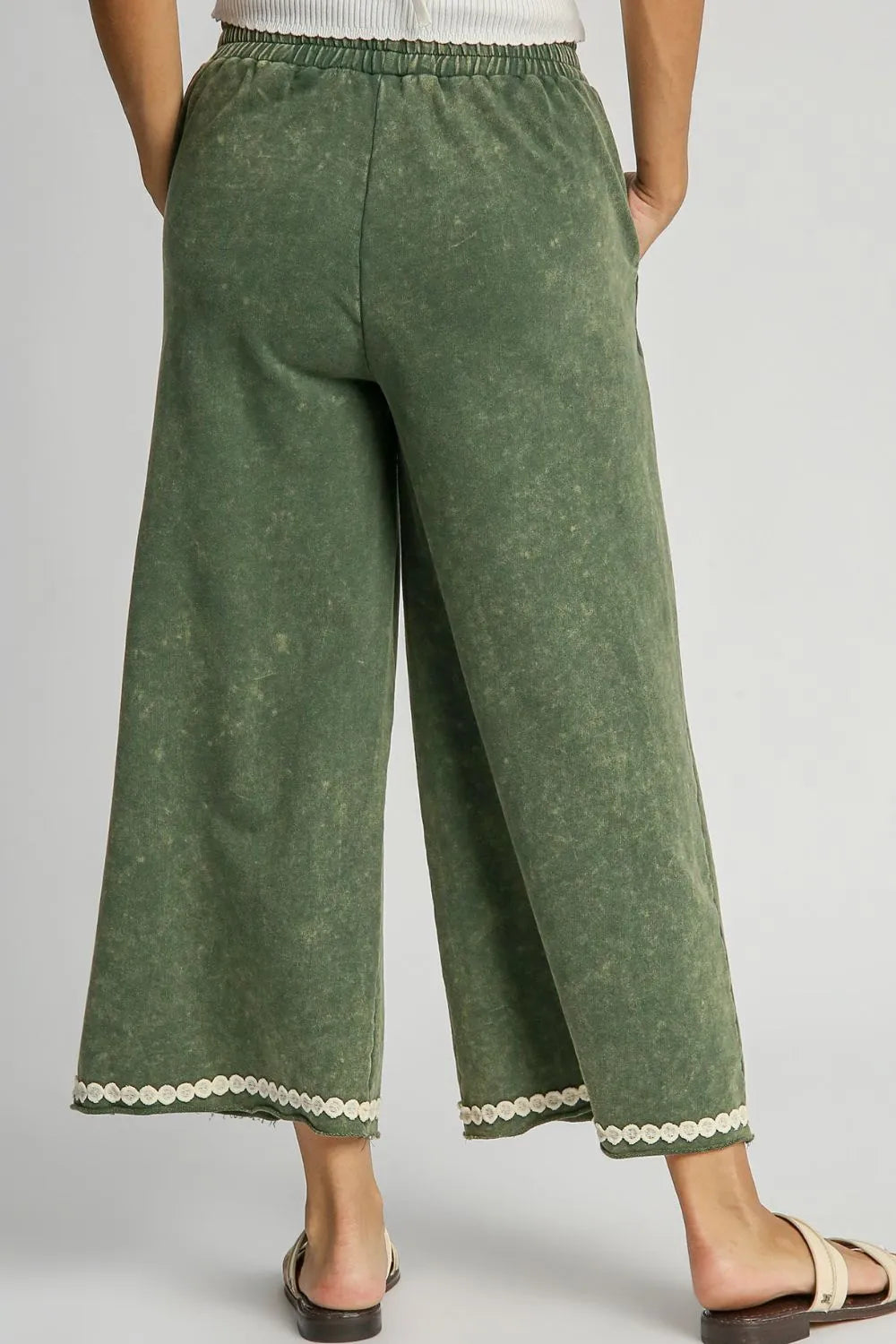 G Peace Lace Applique Mineral Wash Wide Leg Pants Plus Size-Soul Flow Apparel