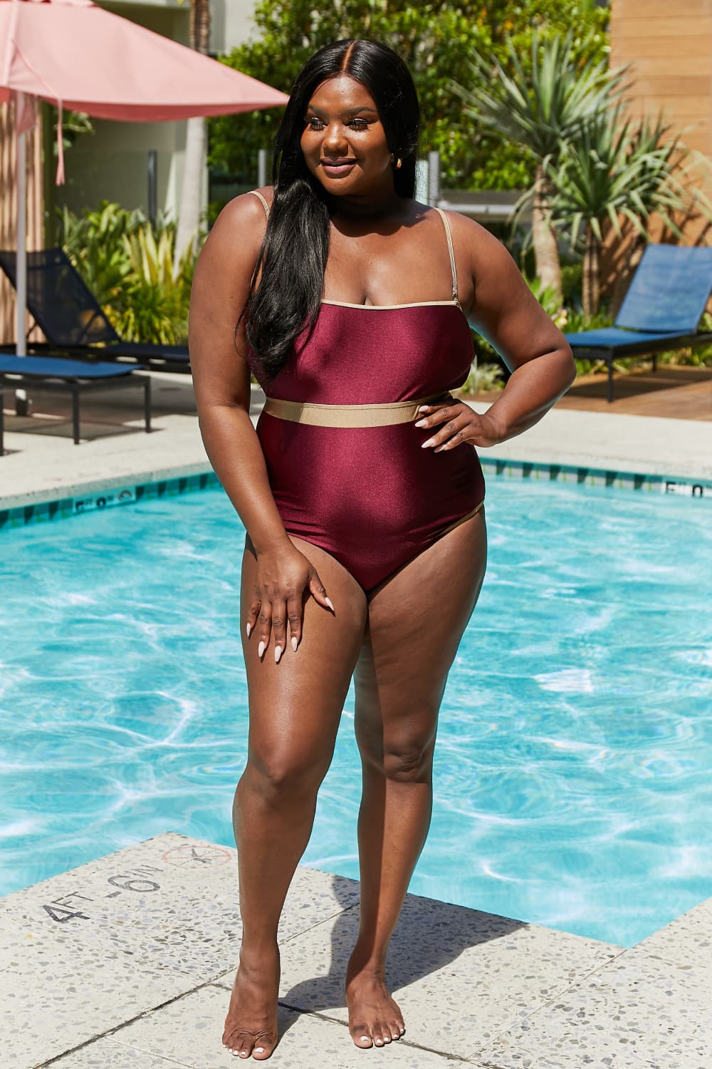 Marina West Swim Wave Break Contrast Trim One-Piece in Wine-Soul Flow Apparel