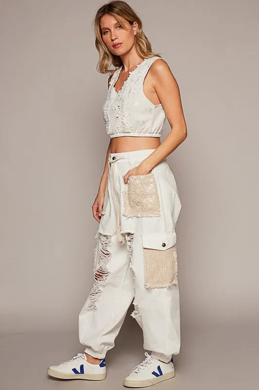 POL Crochet Patch Distressed Washed Jeans-Soul Flow Apparel