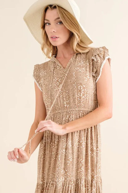And The Why Boho Printed Tiered Maxi Dress-Soul Flow Apparel