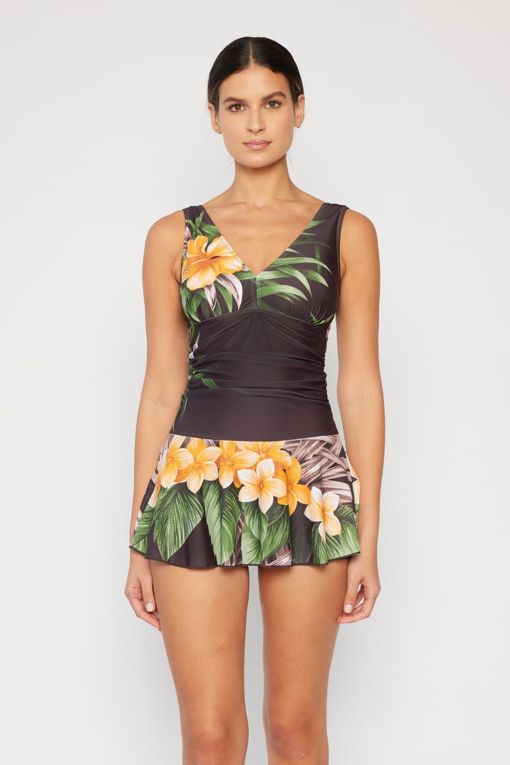 Marina West Swim Full Size Clear Waters Swim Dress in Aloha Brown-Soul Flow Apparel