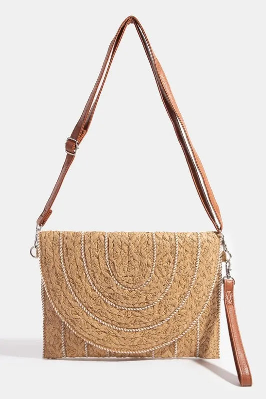 Fame Stitch Detailed Straw Crossbody Bag-Soul Flow Apparel