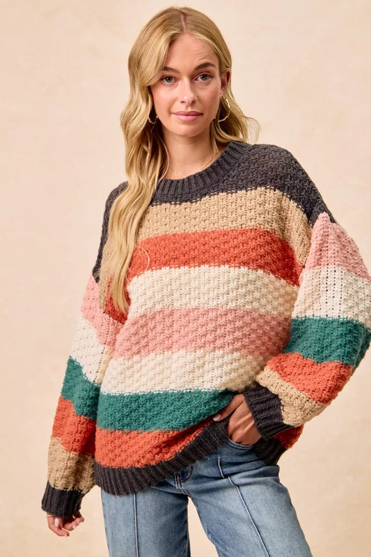 Trendsi boho color block sweater with oversized design and vibrant stripes for a stylish look