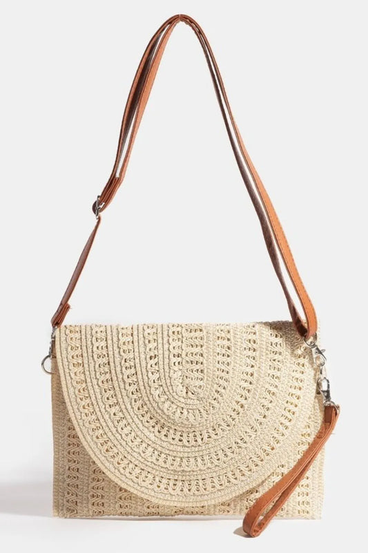 Fame Woven Pattern Straw Crossbody Bag-Soul Flow Apparel