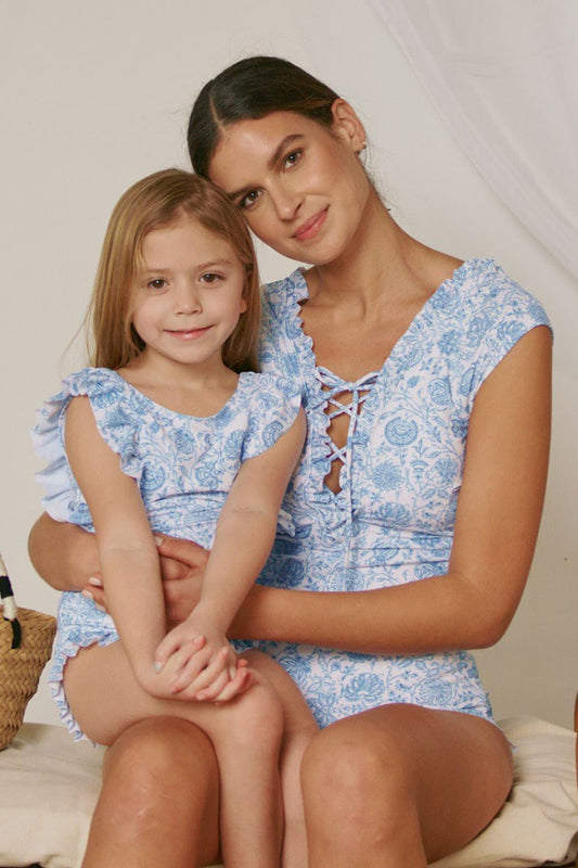 Marina West Swim Bring Me Flowers V-Neck One Piece Swimsuit In Thistle Blue-Soul Flow Apparel