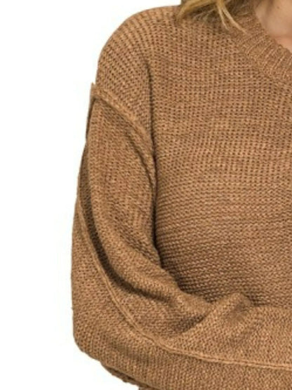 Trendsi boho round neck sweater in warm beige with relaxed fit and textured fabric