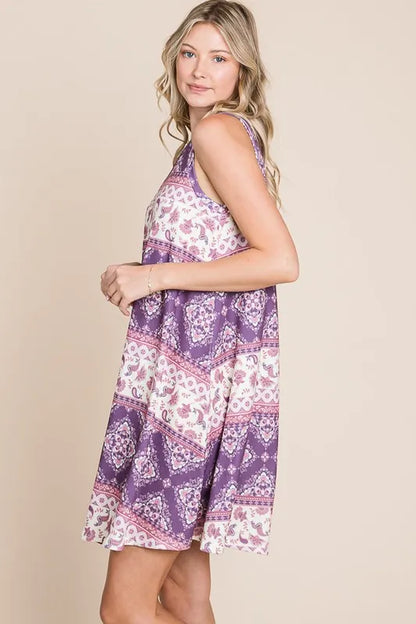 BOMBOM Bohemian Print Sleeveless Dress-Soul Flow Apparel