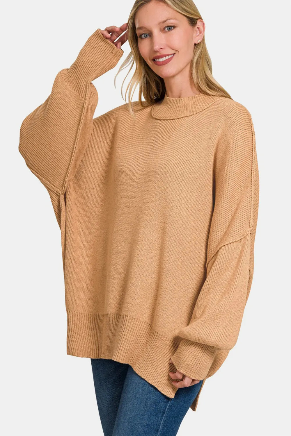 Trendsi Oversized Boho Sweater for Women in Soft Beige with Cozy Knit Design