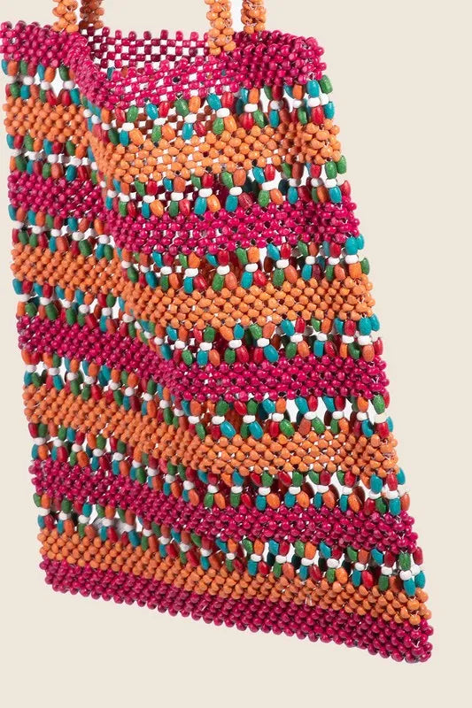 Fame Contrast Wooden Beaded Tote Bag-Soul Flow Apparel