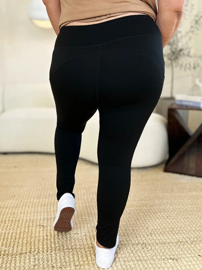 Trendsi wide waistband sports leggings in black, featuring a flattering fit and perfect for workouts