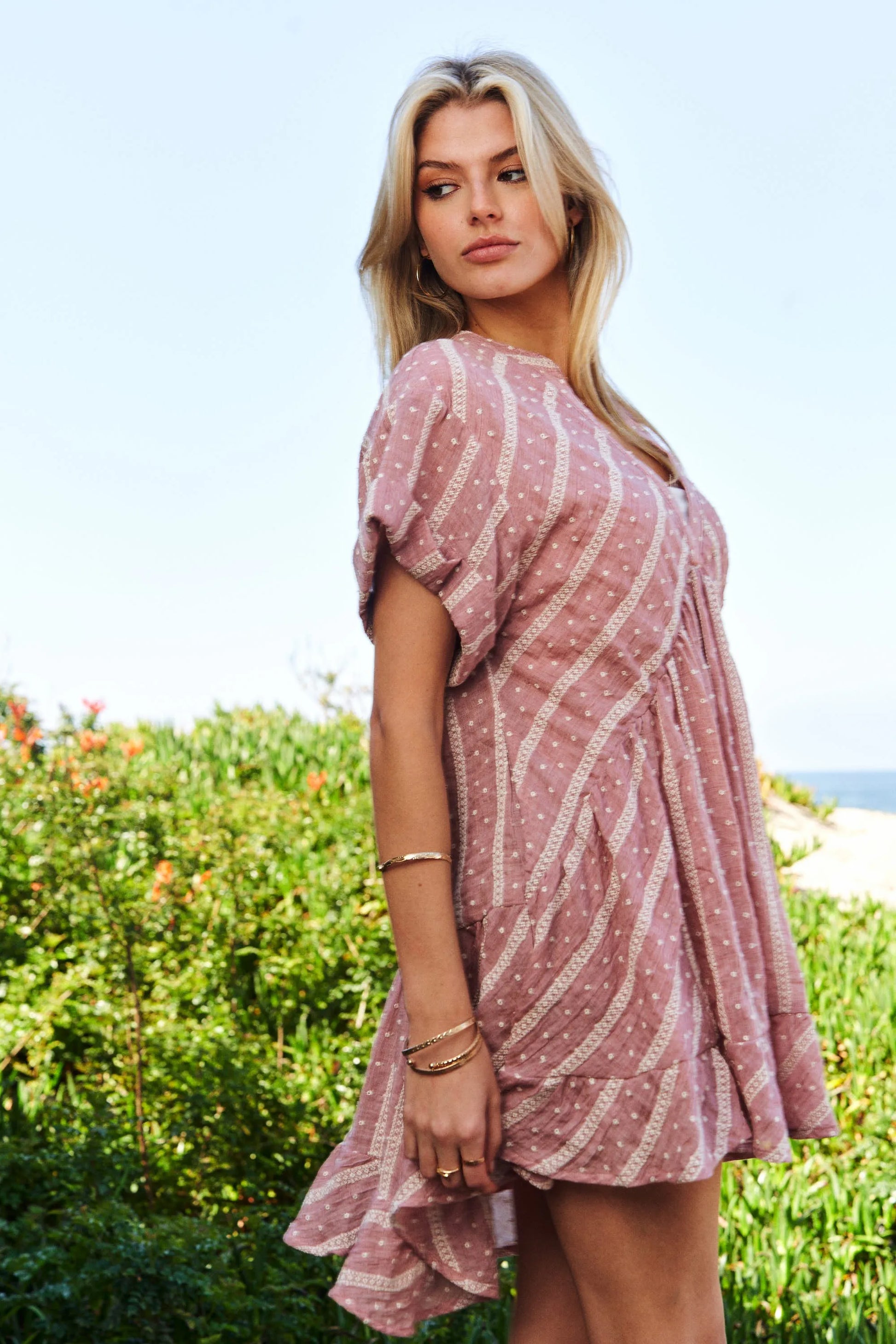 Davi & Dani Embroidery V Neck Short Sleeve Ruffled Mini Dress-Soul Flow Apparel