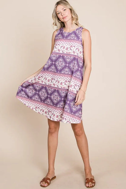 BOMBOM Bohemian Print Sleeveless Dress-Soul Flow Apparel