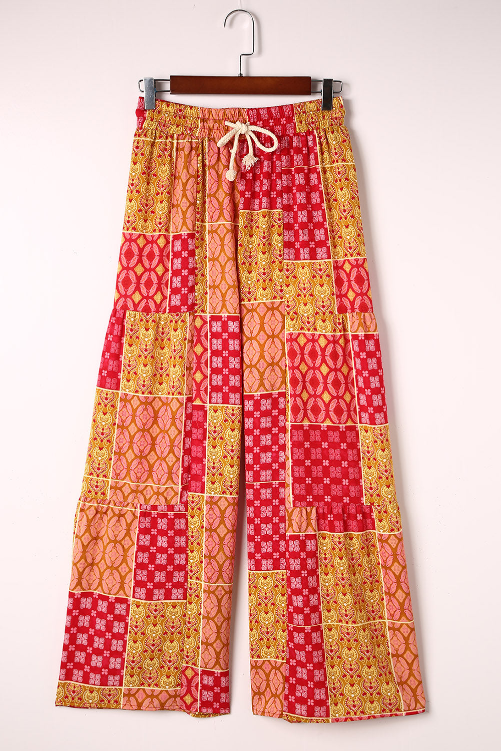 Bohemian Patchwork Drawstring Wide Leg Pants-Soul Flow Apparel