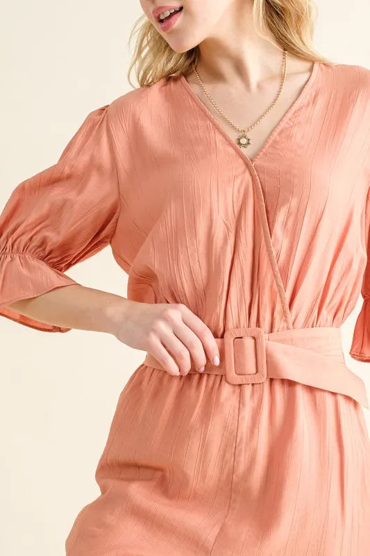 And The Why Flounce Sleeves Romper with Belt-Soul Flow Apparel
