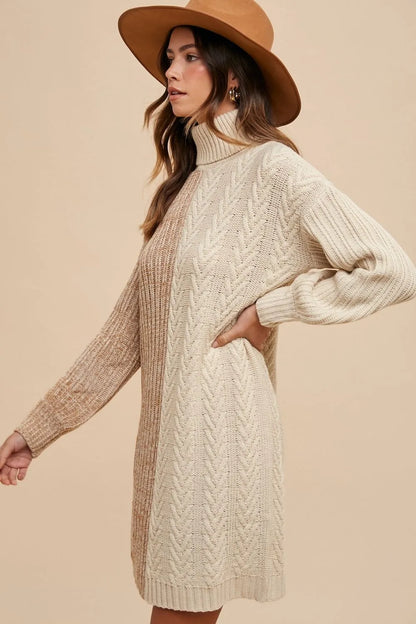 Trendsi color block turtleneck sweater dress with a textured design and a stylish fit