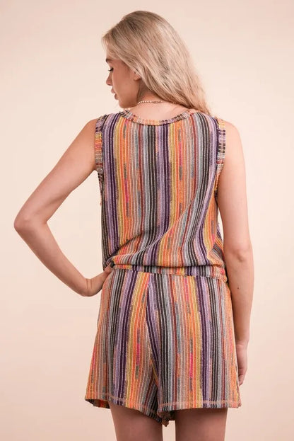 Trendsi boho striped summer romper featuring colorful vertical stripes and a comfortable fit