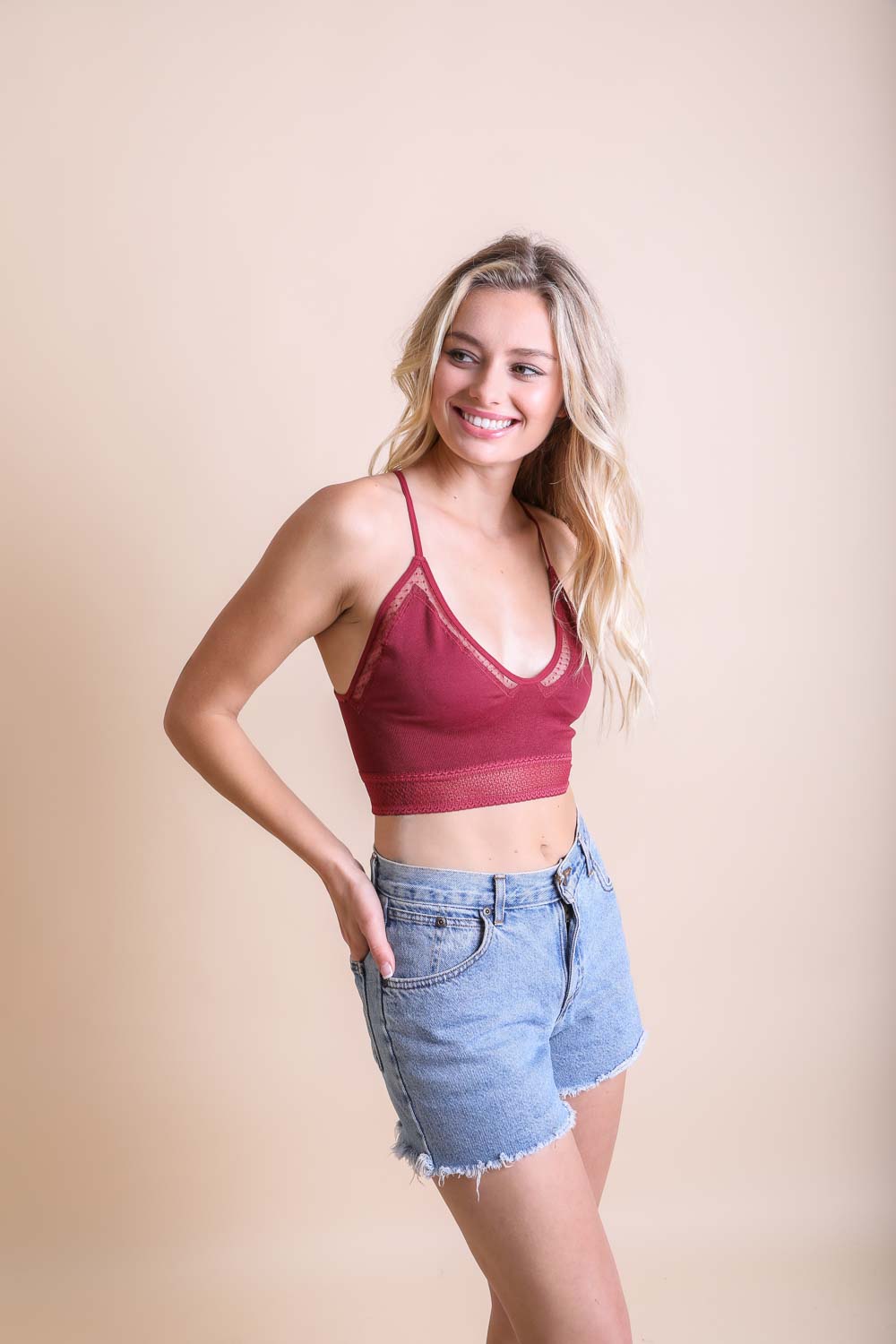 Seamless Polkadot Lace Trim Bralette-Soul Flow Apparel