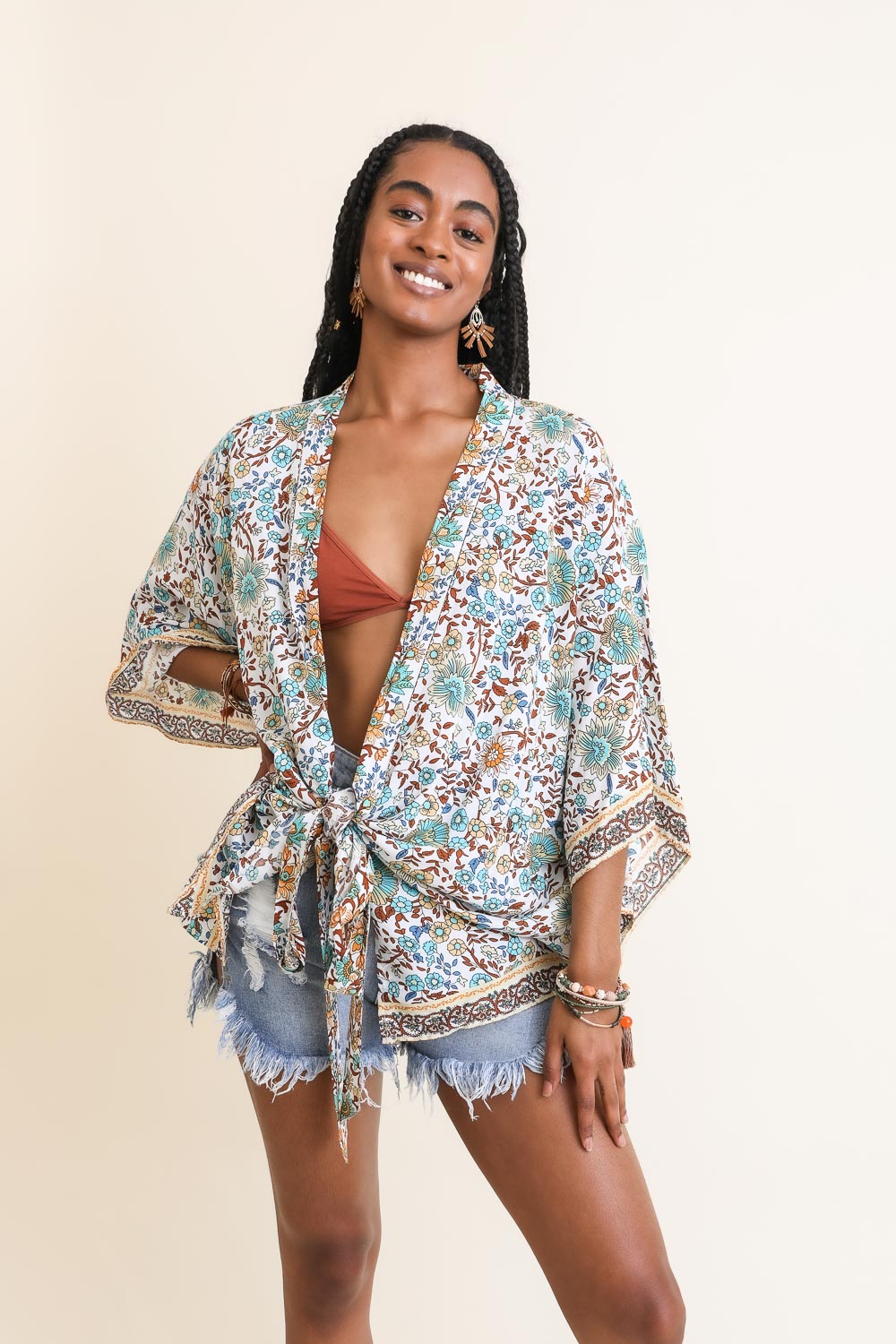 Blossom Tie Front Kimono Wrap-Soul Flow Apparel