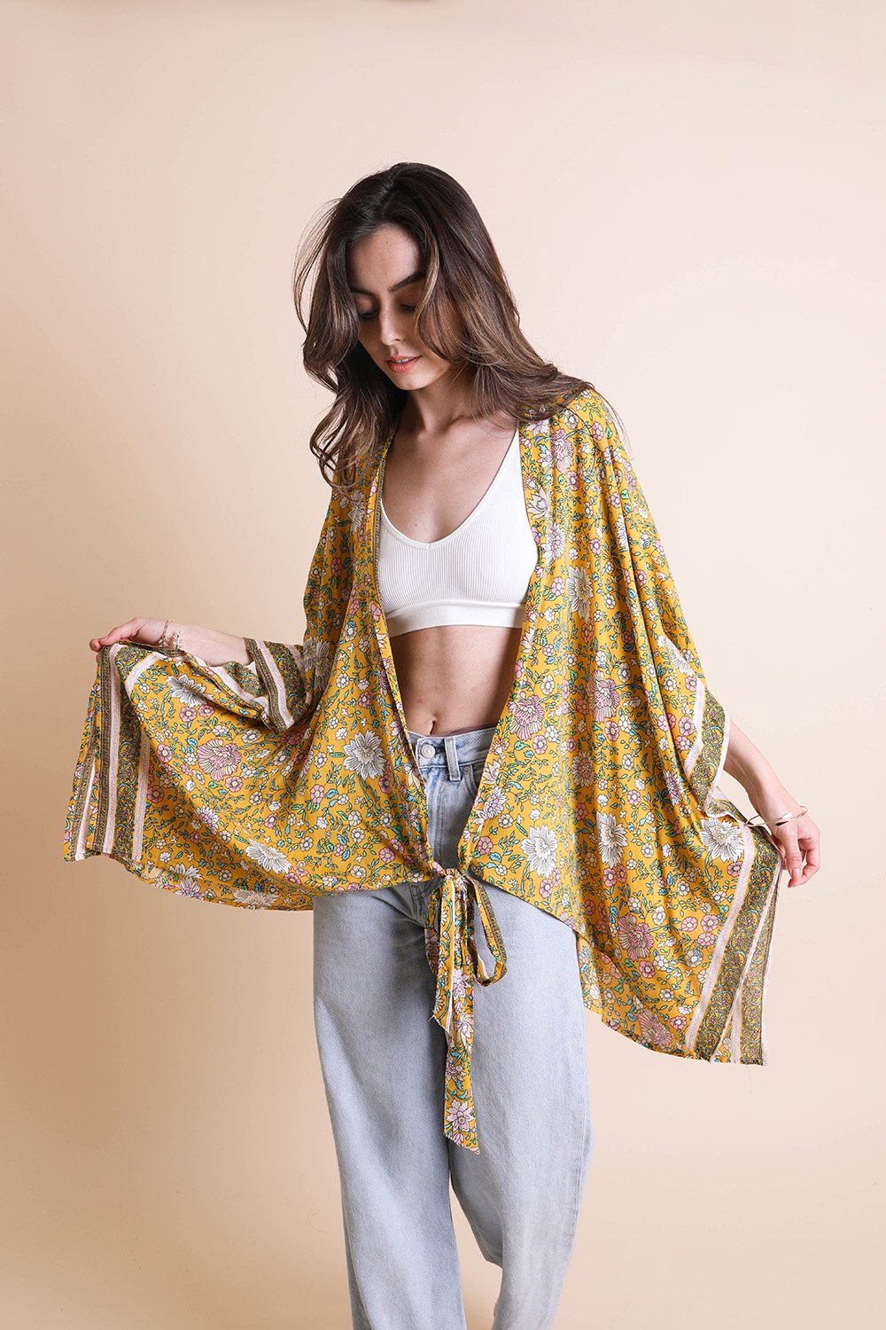 Blossom Tie Front Kimono Wrap-Soul Flow Apparel