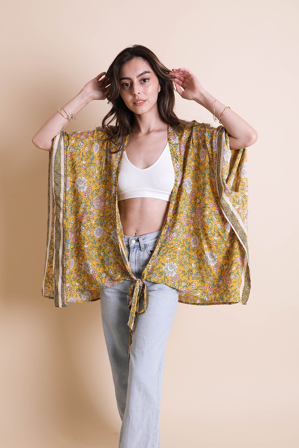 Blossom Tie Front Kimono Wrap-Soul Flow Apparel