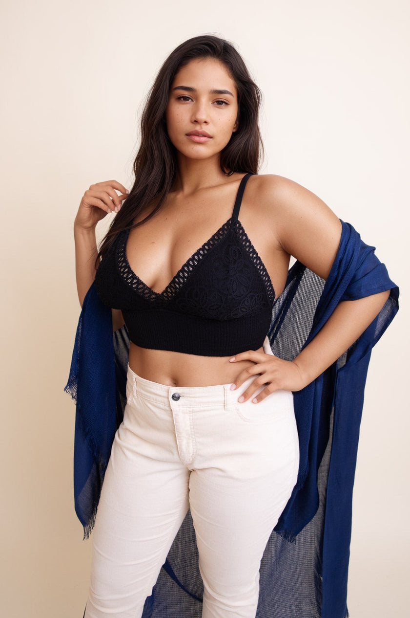 Curvy Waistband Loop Lace Brami – Elegant Plus Size Lace Detail-Soul Flow Apparel