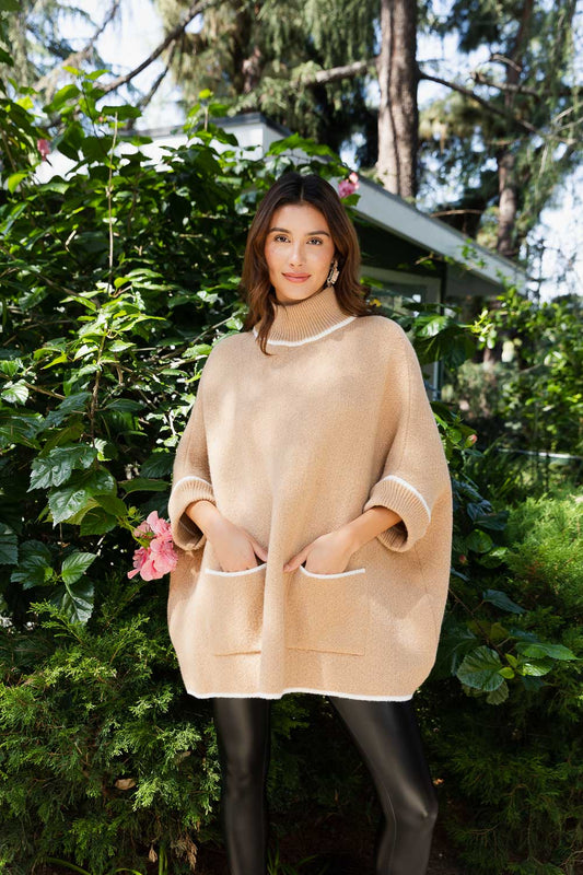 CozyCove Turtle Neck Poncho with Easy Sleeves-Soul Flow Apparel