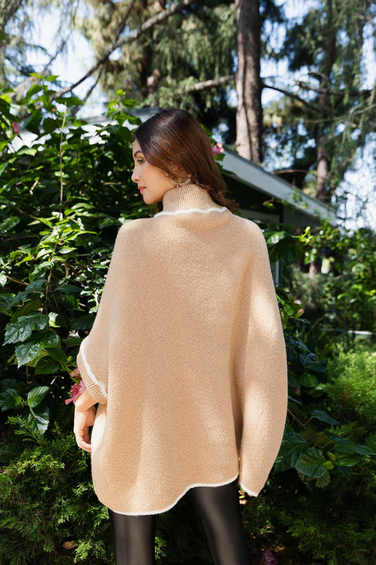 CozyCove Turtle Neck Poncho with Easy Sleeves-Soul Flow Apparel