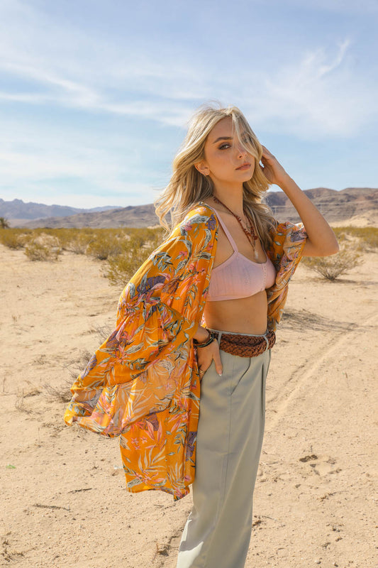 Tropical Vibe Draped Sleeve Kimono-Soul Flow Apparel
