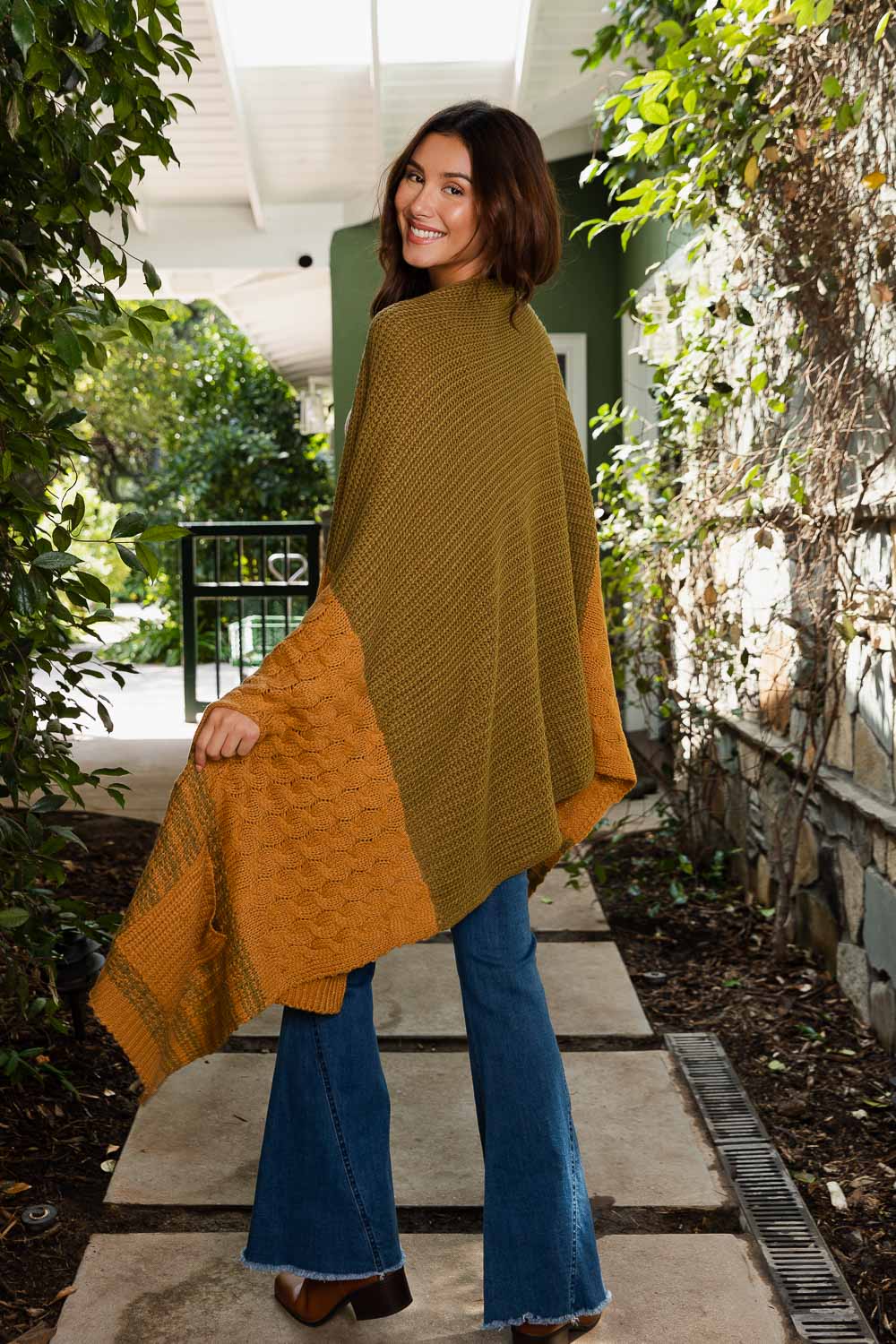 Dual-Toned Striped Wrap with Arm Openings-Soul Flow Apparel