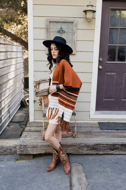 Western Luxe Fringed Ruana-Soul Flow Apparel