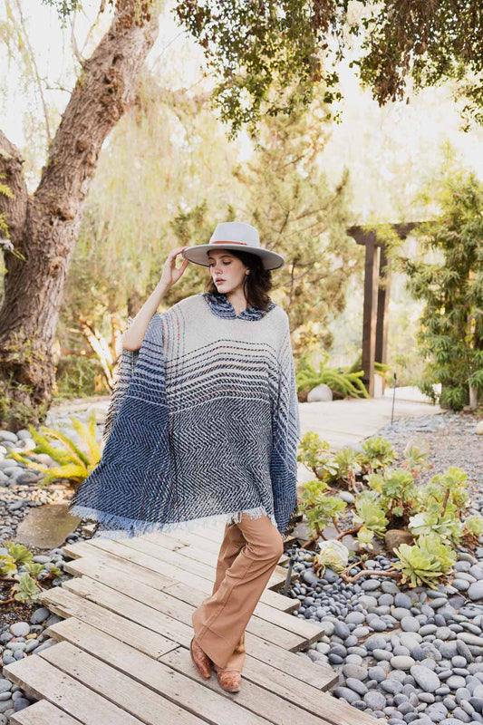 Cuddly Herringbone Hooded Poncho-Soul Flow Apparel