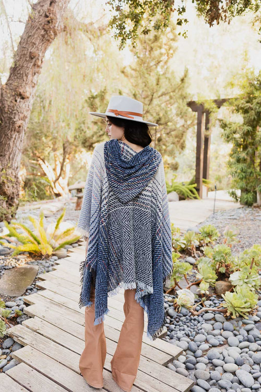 Cuddly Herringbone Hooded Poncho-Soul Flow Apparel