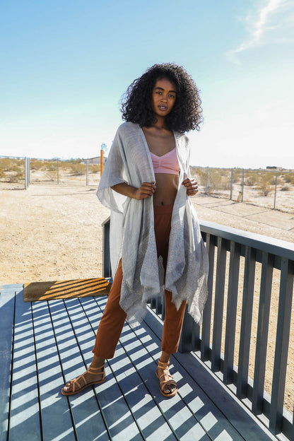 Sequin Frayed Kimono-Soul Flow Apparel