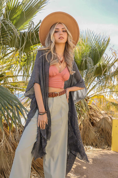 Sequin Frayed Kimono-Soul Flow Apparel