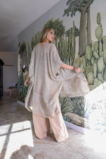 Sequin Frayed Kimono-Soul Flow Apparel