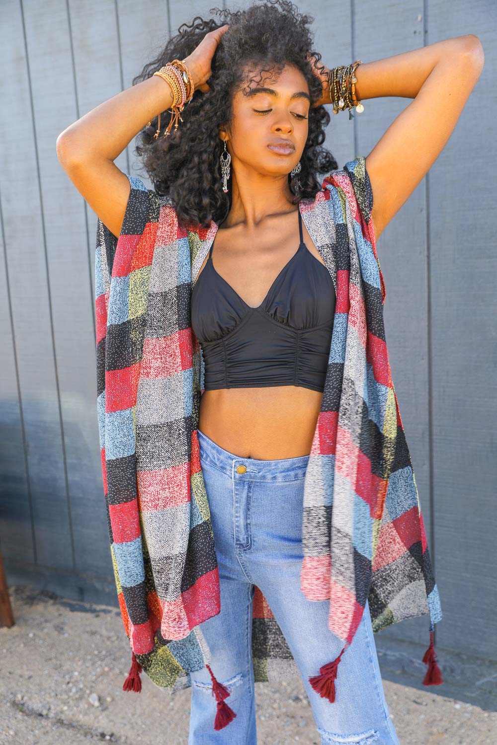 Multi-color Buffalo Checkered Kimono-Soul Flow Apparel