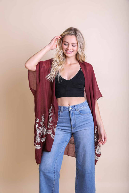 Chic Embroidered Kimono – Sophisticated Floral Design-Soul Flow Apparel