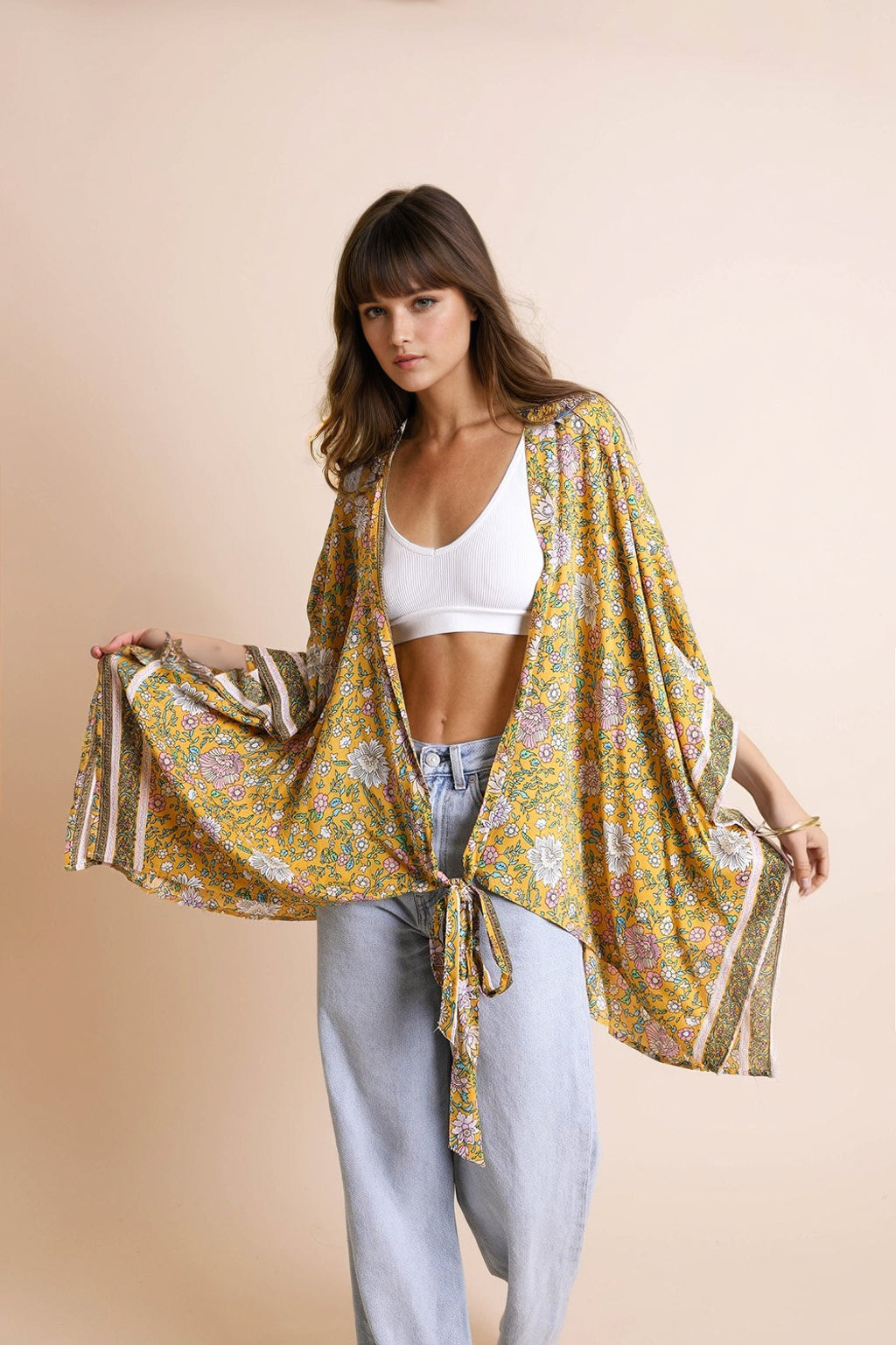 Floral Front Tie Kimono Wrap-Soul Flow Apparel