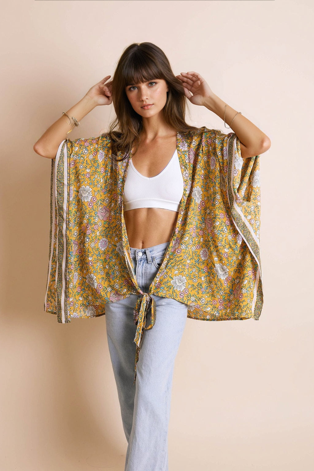 Floral Front Tie Kimono Wrap-Soul Flow Apparel